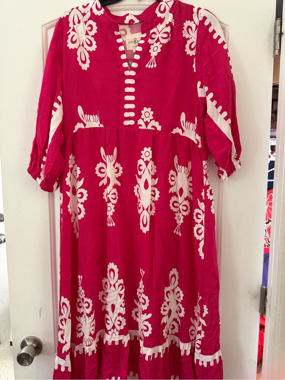 Umgee Fuchsia and White Embroidered Women’s Casual Dress Sz S